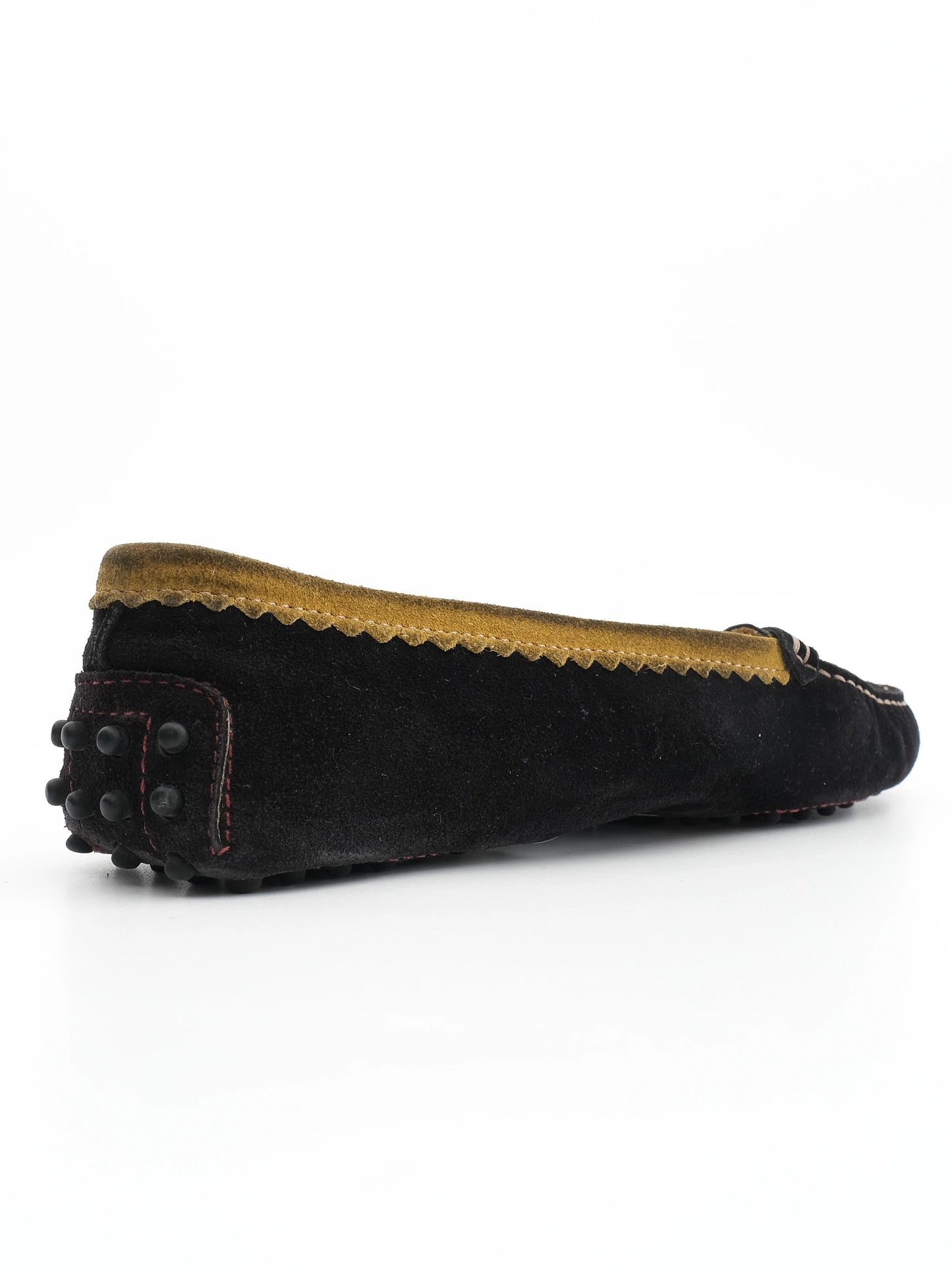 excellent tod's black leather moccasins size 39 with yellow detailing