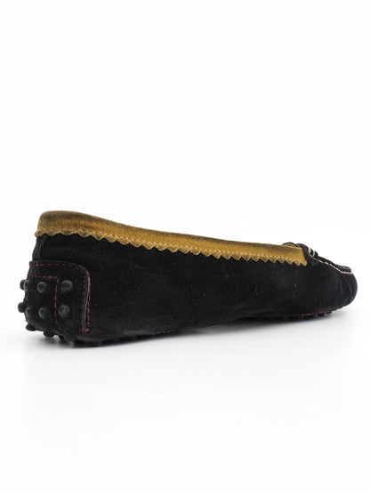 Excellent Tod's Black Leather Moccasins Size 39 with Yellow Detailing