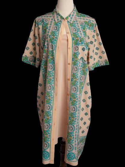 DKNY White Silk Long Shirt Dress Size M Paisley Pattern