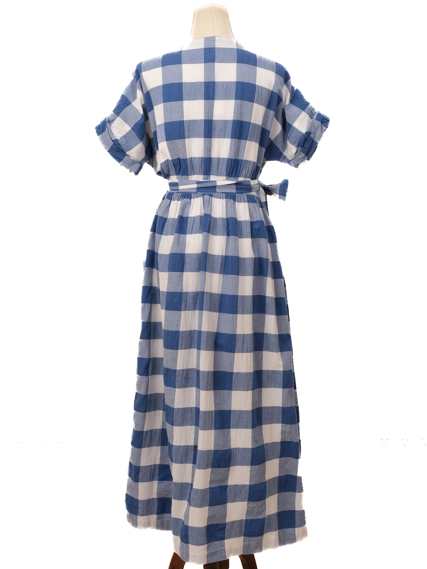 perfect mara hoffman blue checkered dress wrap style size unknown