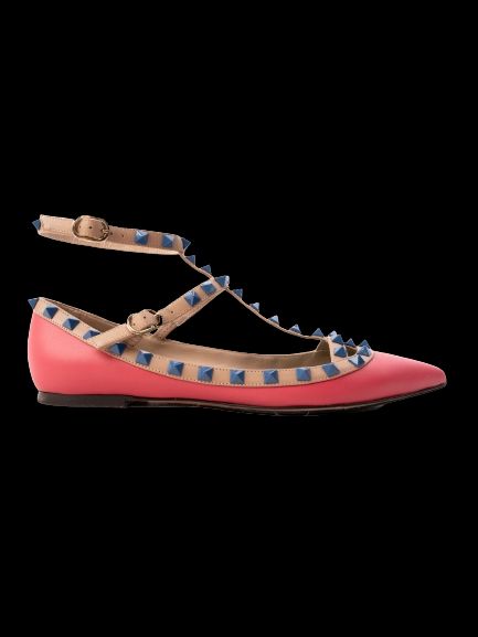 excellent valentino pink leather flat shoes with blue studs