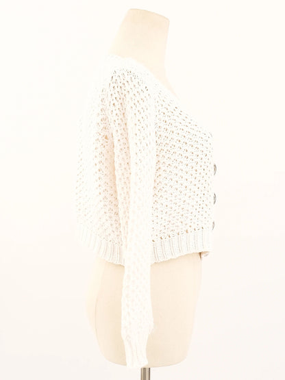 Excellent Burberry White Crochet Cardigan Size S Women's Cotton