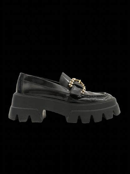 Average Uterque Black Leather Platform Loafers with Buckle Size 39