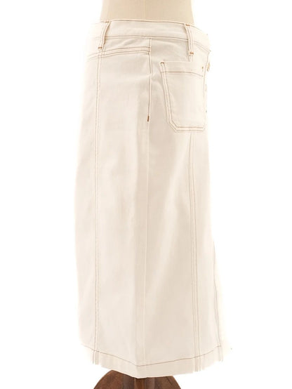 Excellent Pinko White Denim Midi Skirt Size S with Pockets