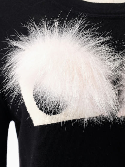 Excellent Fendi Black Wool Sweater with Fur Detail Size M