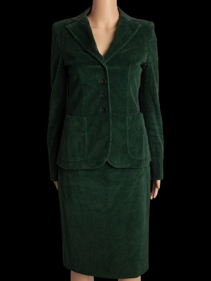 Good Moschino Green Cotton Corduroy Blazer Skirt Suit Size M