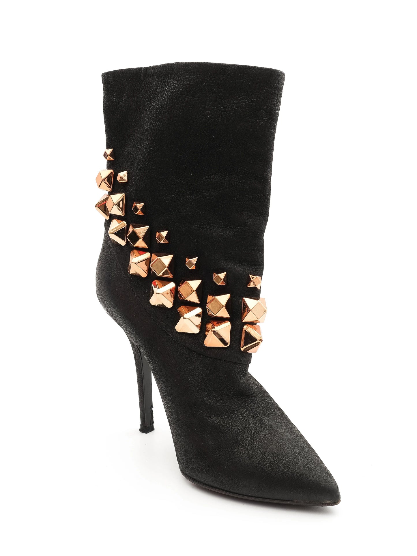 excellent greymer black leather high-heeled boots size 37 with gold studs