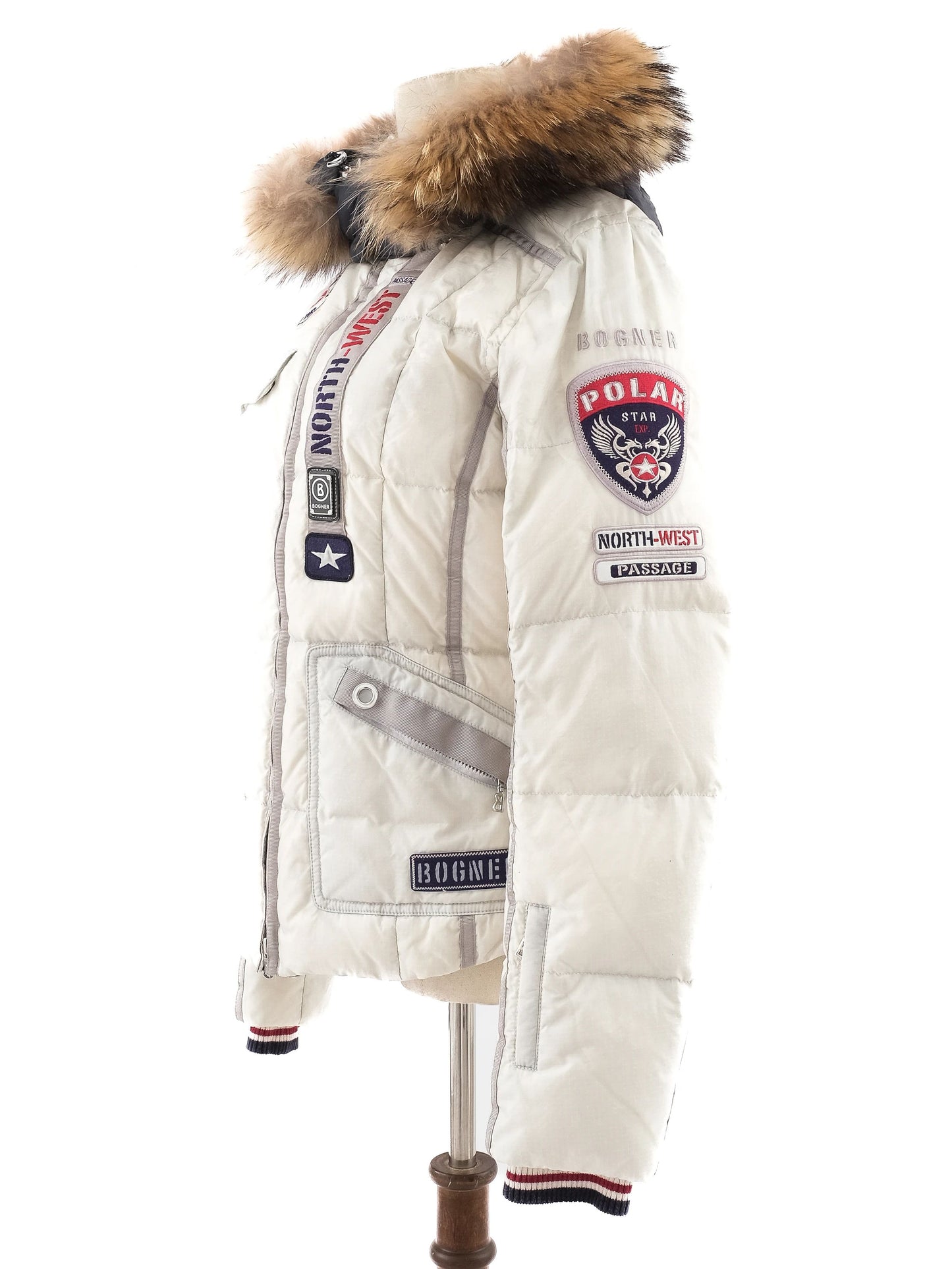 excellent bogner gray women's winter jacket with fur-lined hood size l