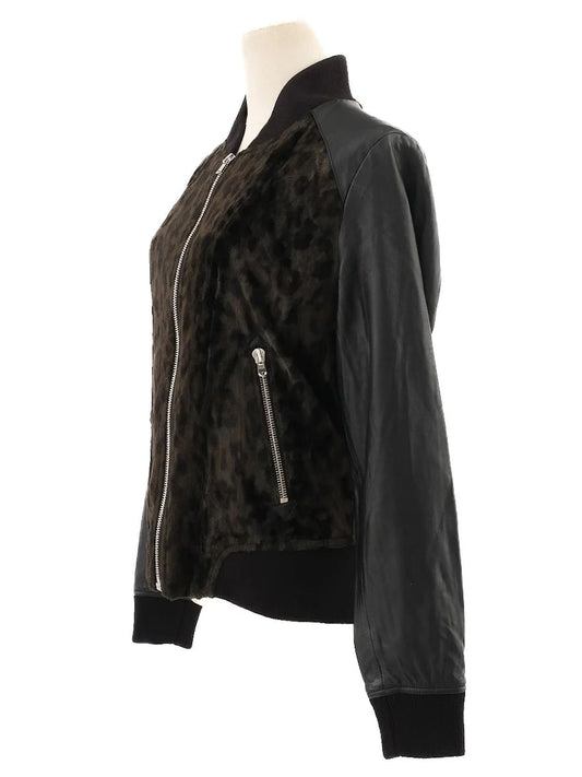 Excellent The Kooples Black Leopard Print Bomber Jacket Size M