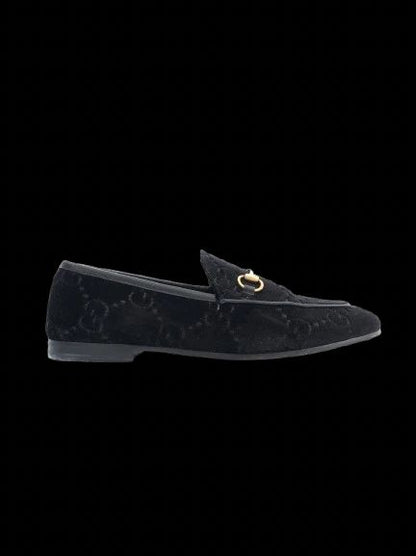 Excellent Gucci Black Genuine Suede Loafers Size 38 with Gold Bit Detail