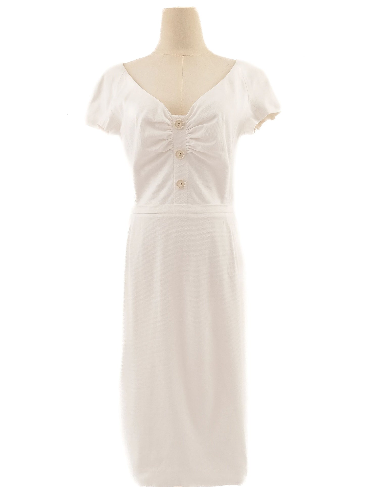 excellent dior white elastane dress size l with v-neck and zipper