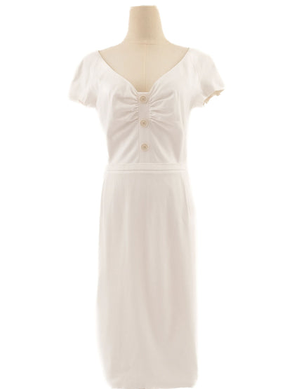 Excellent Dior White Elastane Dress Size L with V-Neck and Zipper