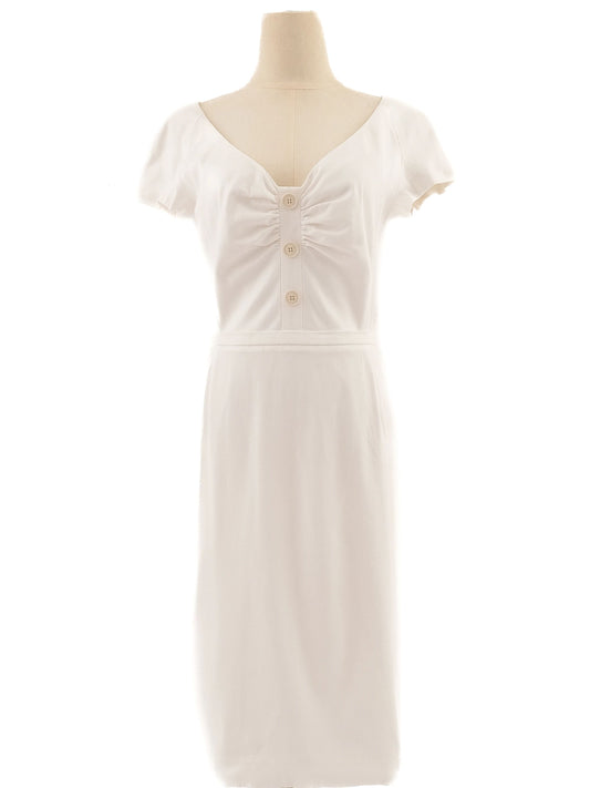 Excellent Dior White Elastane Dress Size L with V-Neck and Zipper