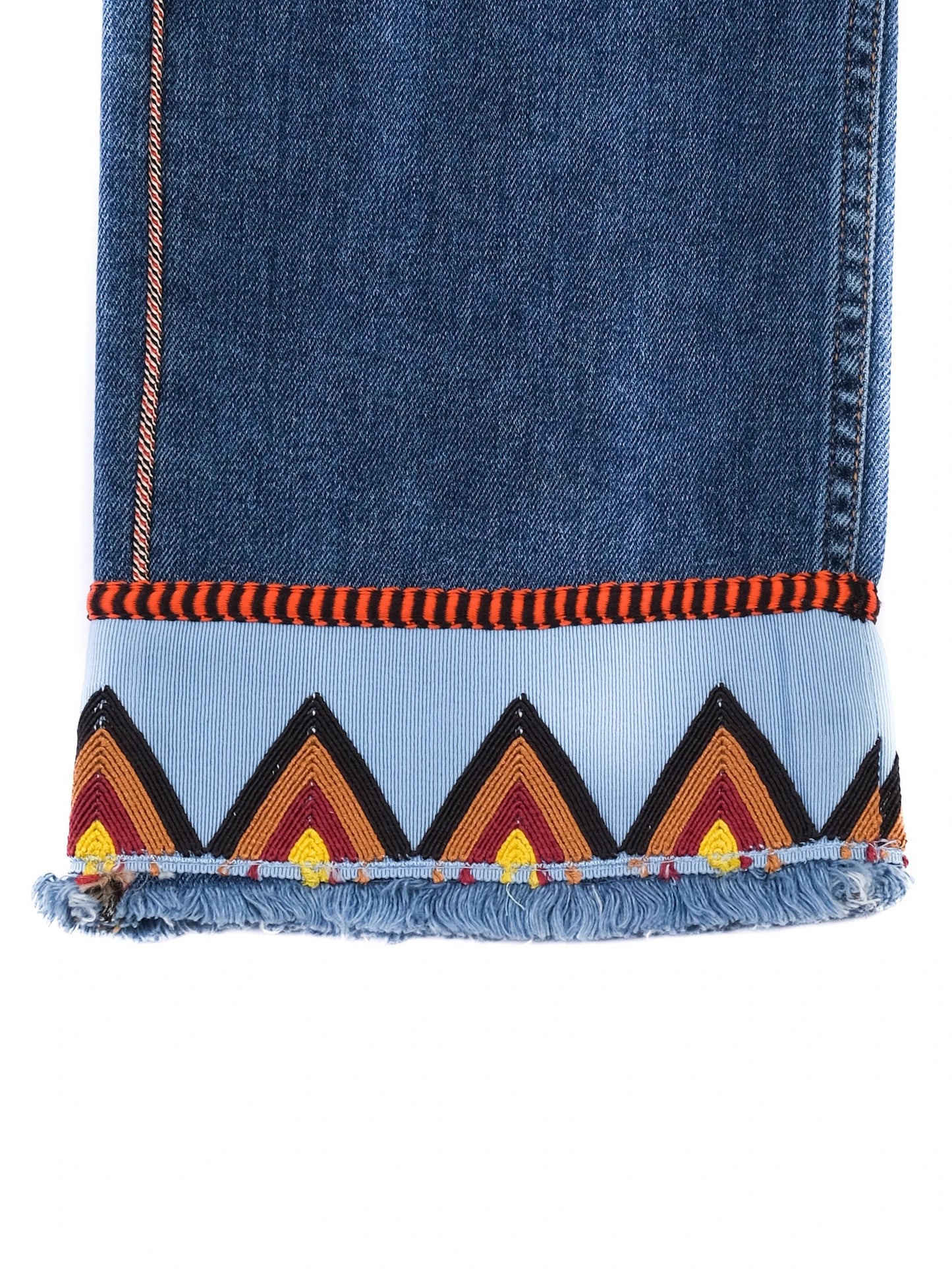 etro embellished blue cotton jeans m with colorful tassels