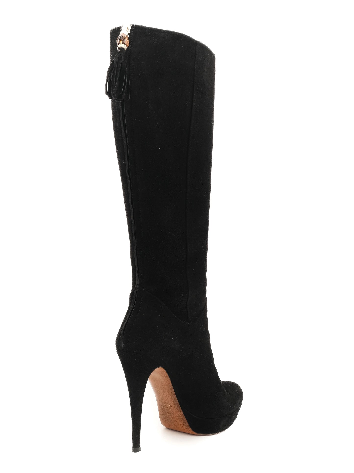 gucci black genuine suede knee-high stiletto boots size 36