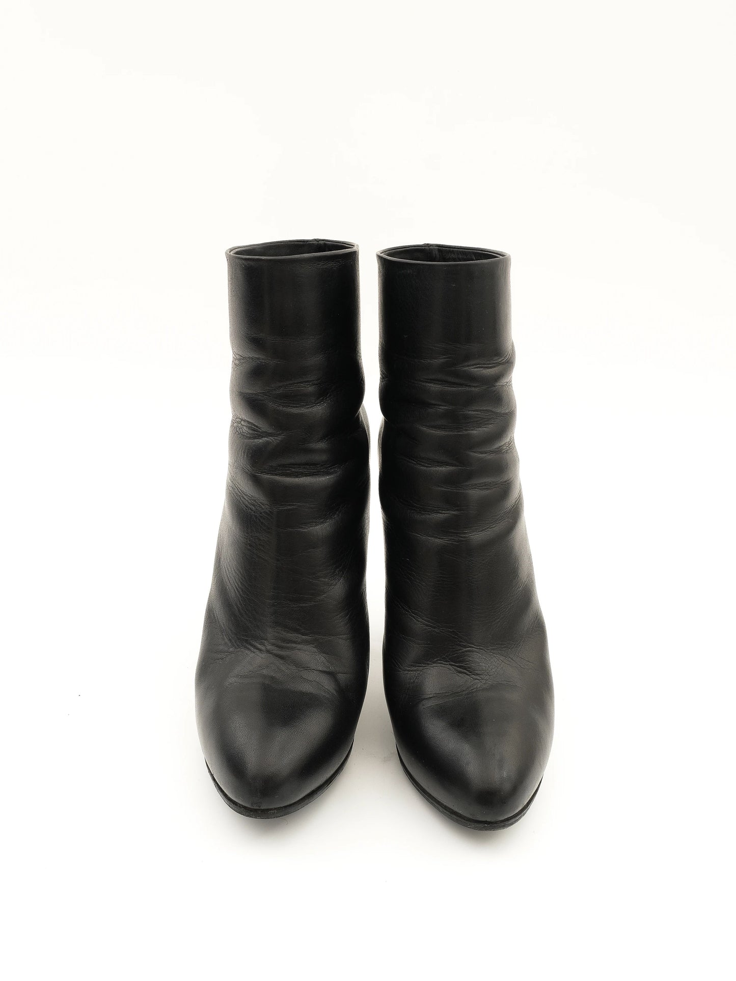 excellent lanvin black leather high-heeled ankle boots size 37.5