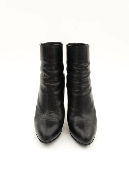 Excellent Lanvin Black Leather High-Heeled Ankle Boots Size 37.5