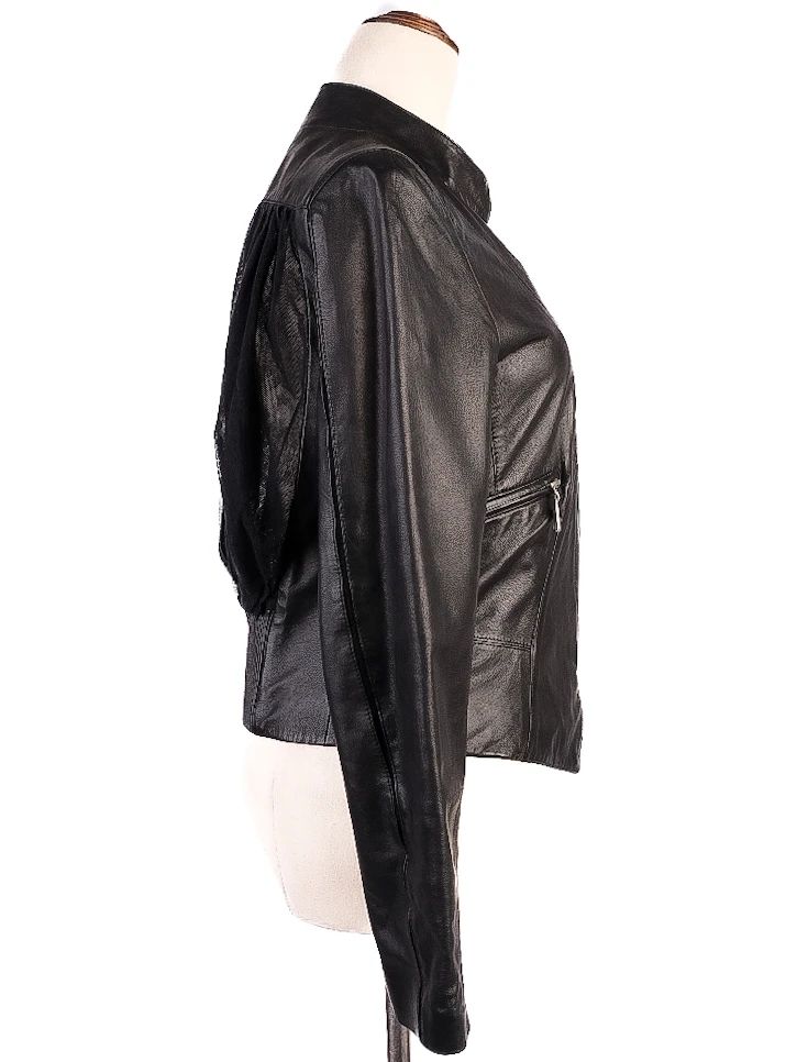 excellent escada black leather jacket xxs with mesh back