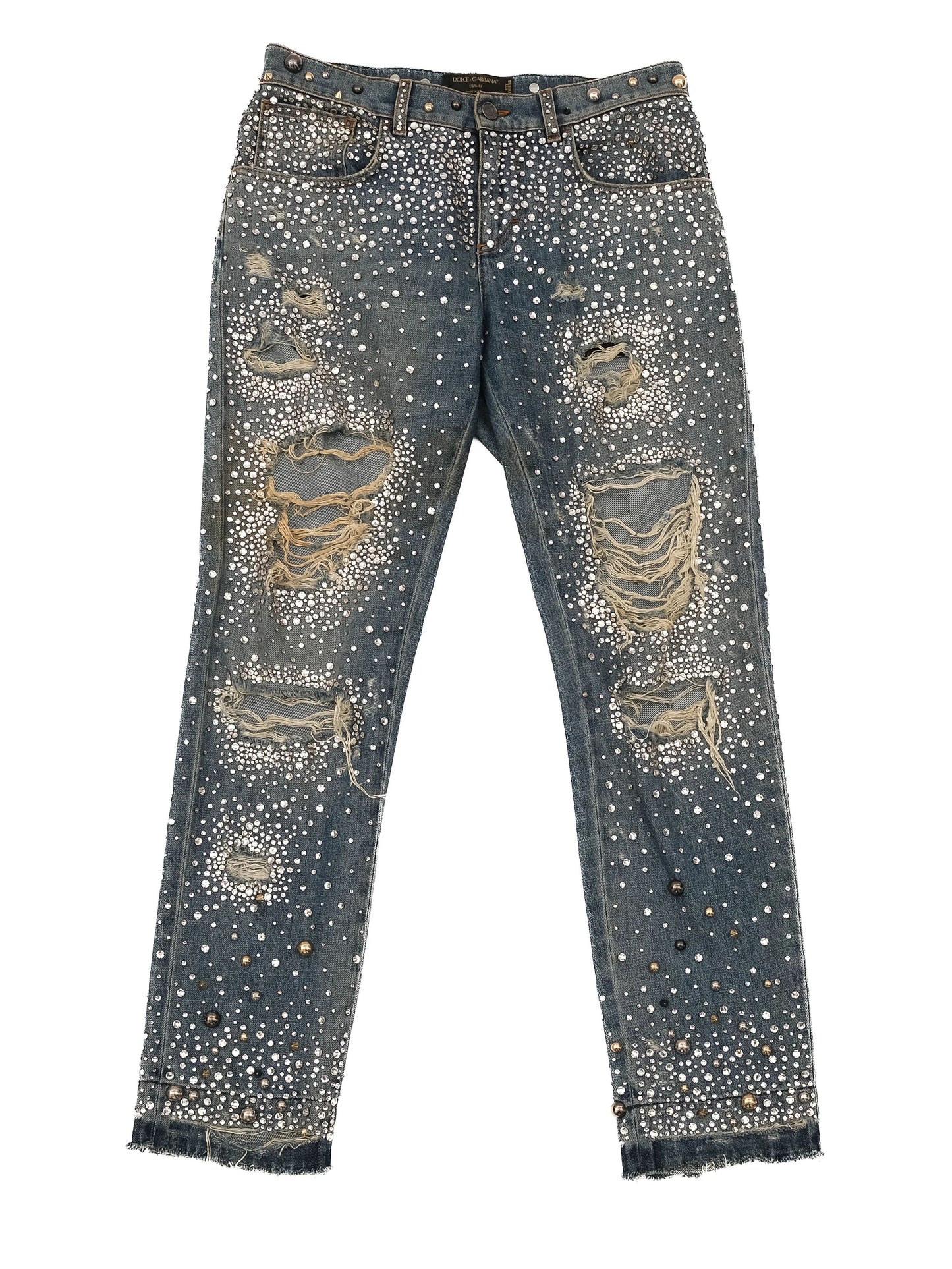 excellent dolce gabbana blue cotton distressed jeans size s
