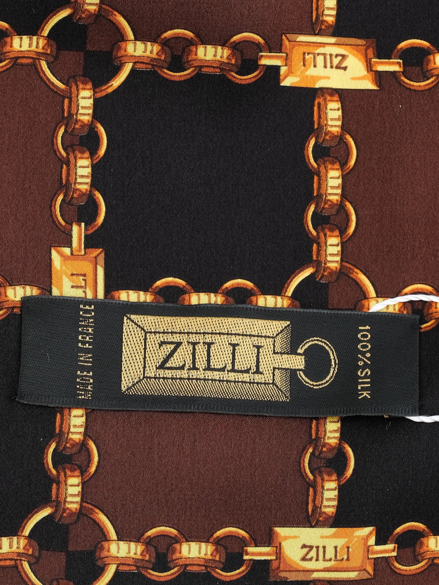 perfect zilli silk scarf brown black chain design made in france