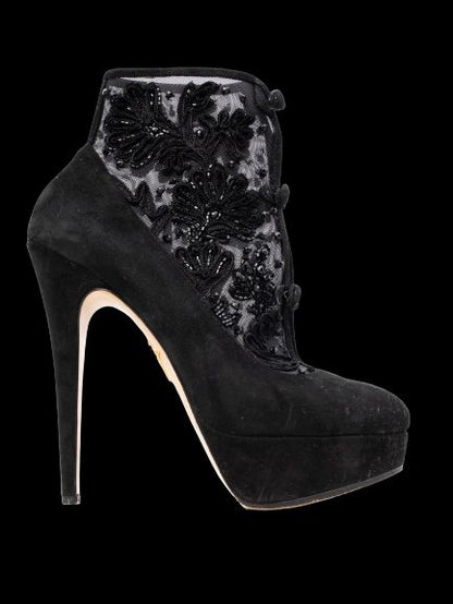 Excellent Charlotte Olympia Black Leather Ankle Boots Size 37