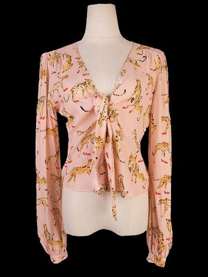 Pinko Women's Blouse Pink Cheetah Print Size S Excellent Condition
