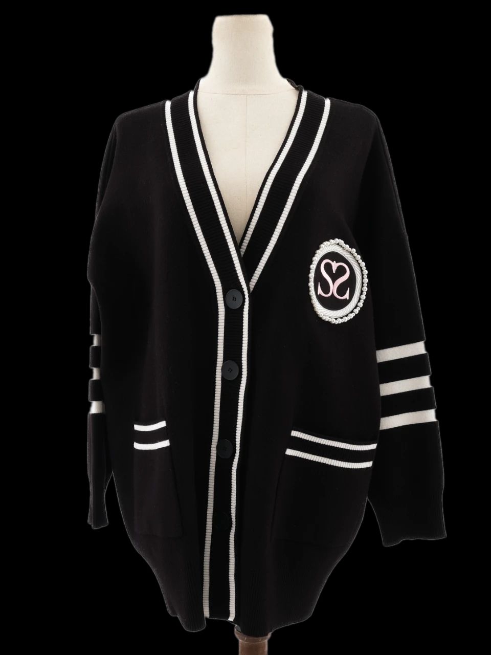 excellent sandro black cardigan with white trim size m