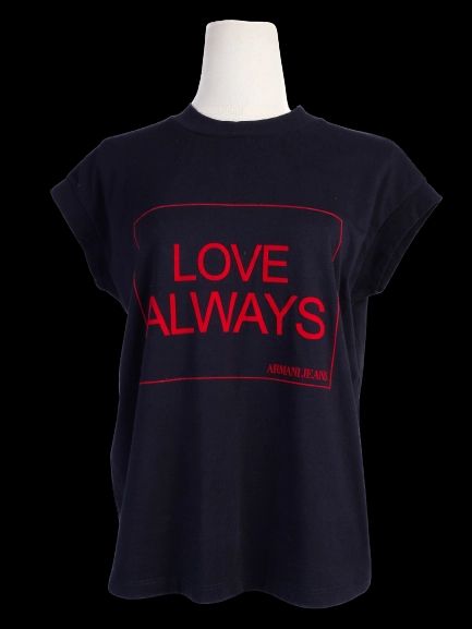 Excellent Armani Jeans Women's Blue T-Shirt XL with LOVE ALWAYS Print