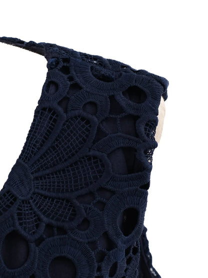 Excellent Gerard Darel Blue Lace Dress Size XXL Floral Pattern