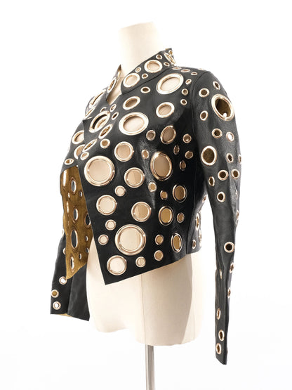 Excellent Givenchy Black Leather Jacket Size S with Gold Accents