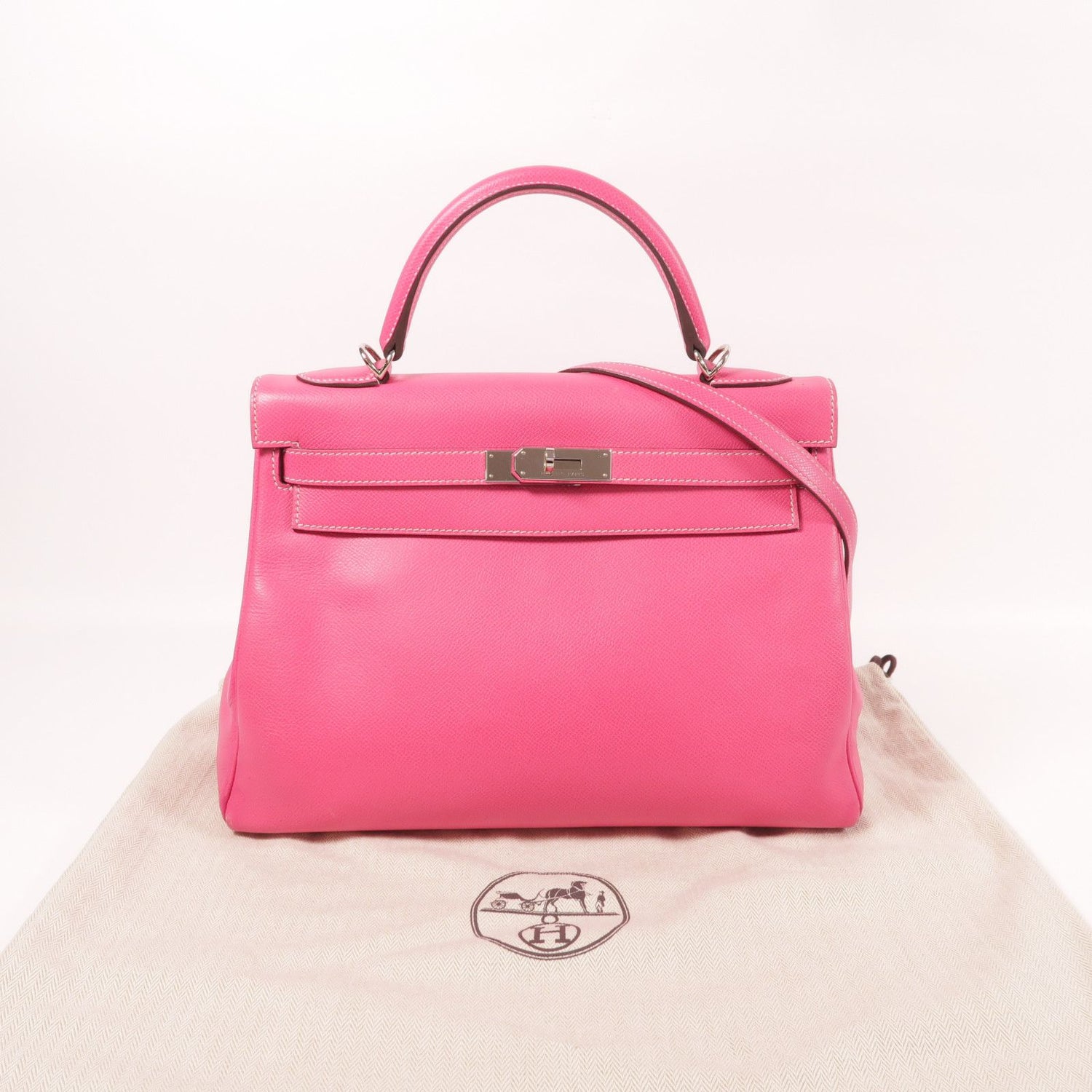 Hermes Epsom Leather Kelly 32 Silver Hand-turn Shoulder Bag Rose Tyrien 2way Shoulder Bag Rose Tyrien Pink Rose Tyriem E