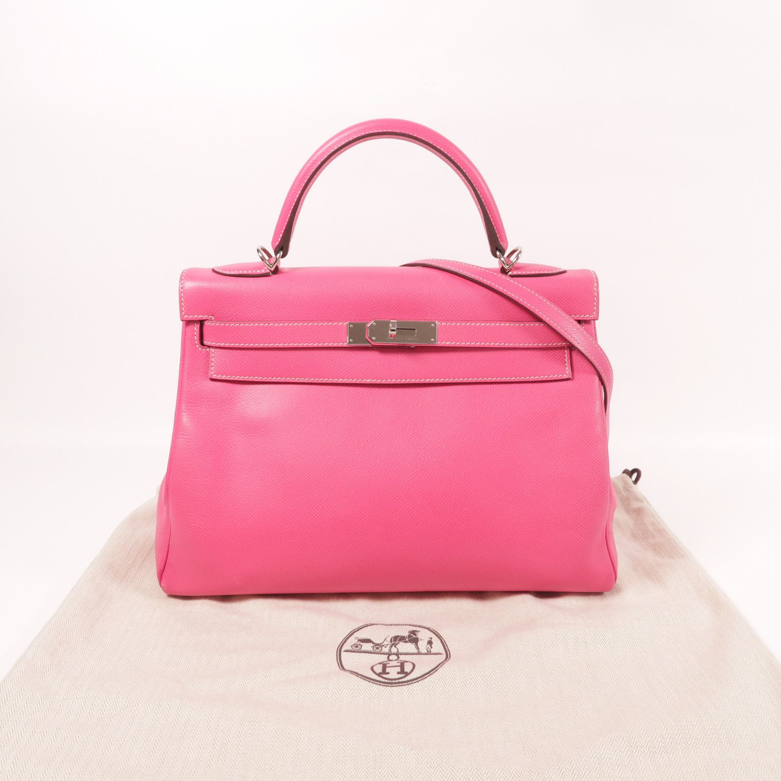 Hermes Epsom Leather Kelly 32 Silver Hand-turn Shoulder Bag Rose Tyrien 2way Shoulder Bag Rose Tyrien Pink Rose Tyriem E