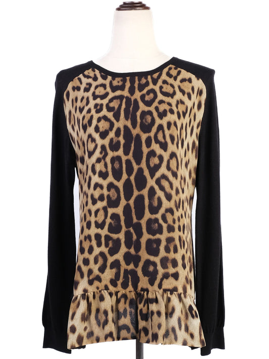 Excellent Moschino Women's Long Sleeve Leopard Print Silk Top Size L