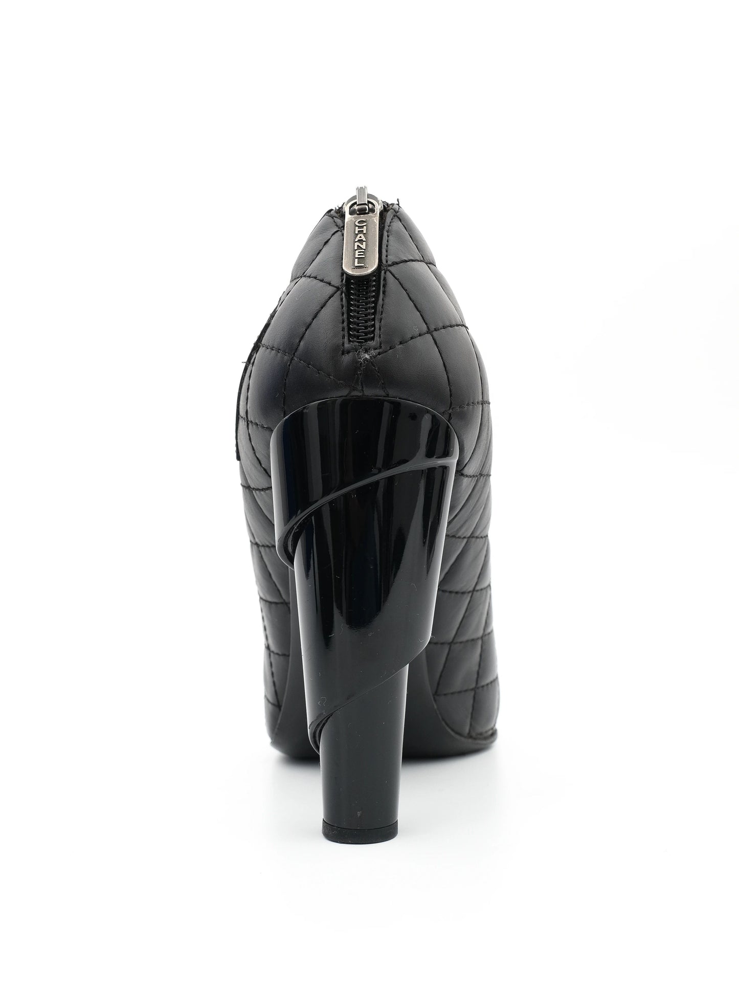 excellent chanel black leather high-heeled shoes size 41
