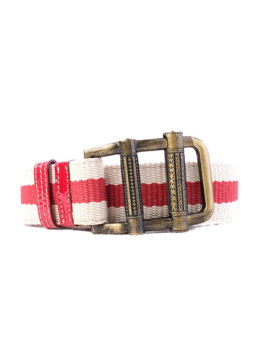 Excellent Moschino Women's Belt Red & White Striped Fabric