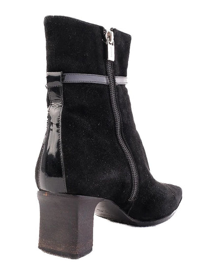 Bally Black Genuine Suede Ankle Boots with Patent Leather Strap Size 37