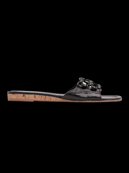 good sigerson morrison black leather slide sandals with decorative studs