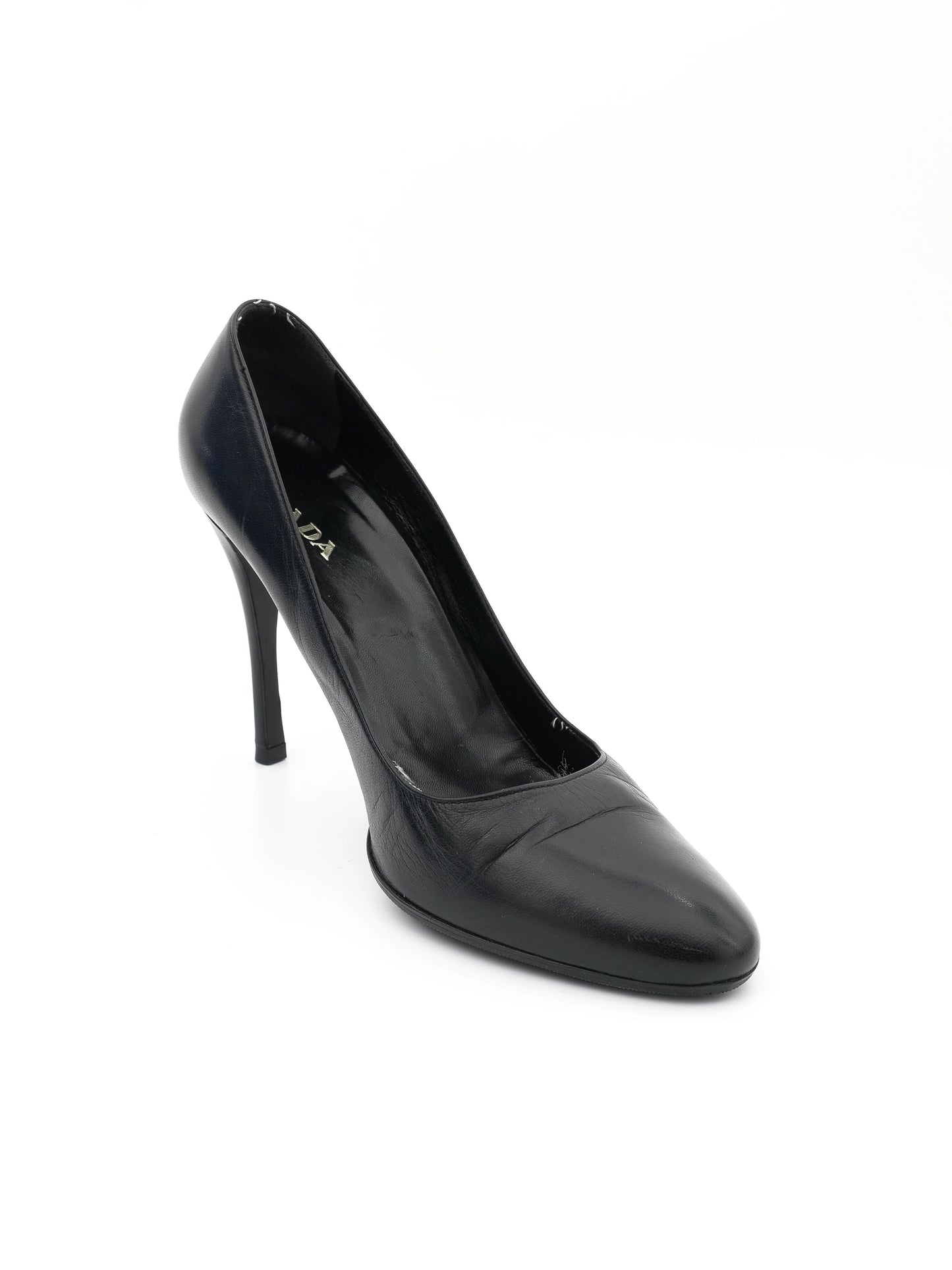 average prada black leather high-heeled pumps size 40