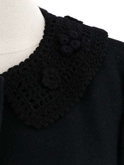 Excellent Red Valentino Black Wool Coat Size L with Textured Detail