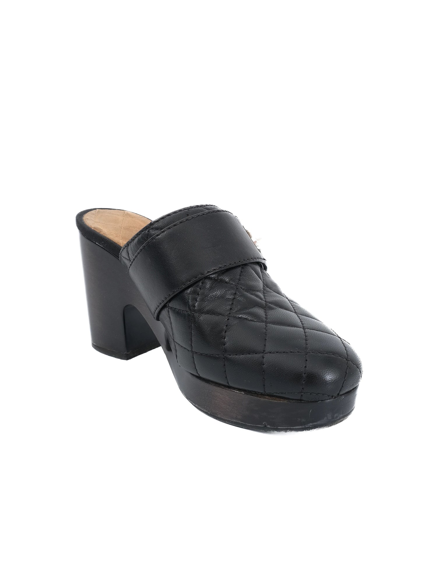 excellent chanel black leather high-heeled shoes size 37