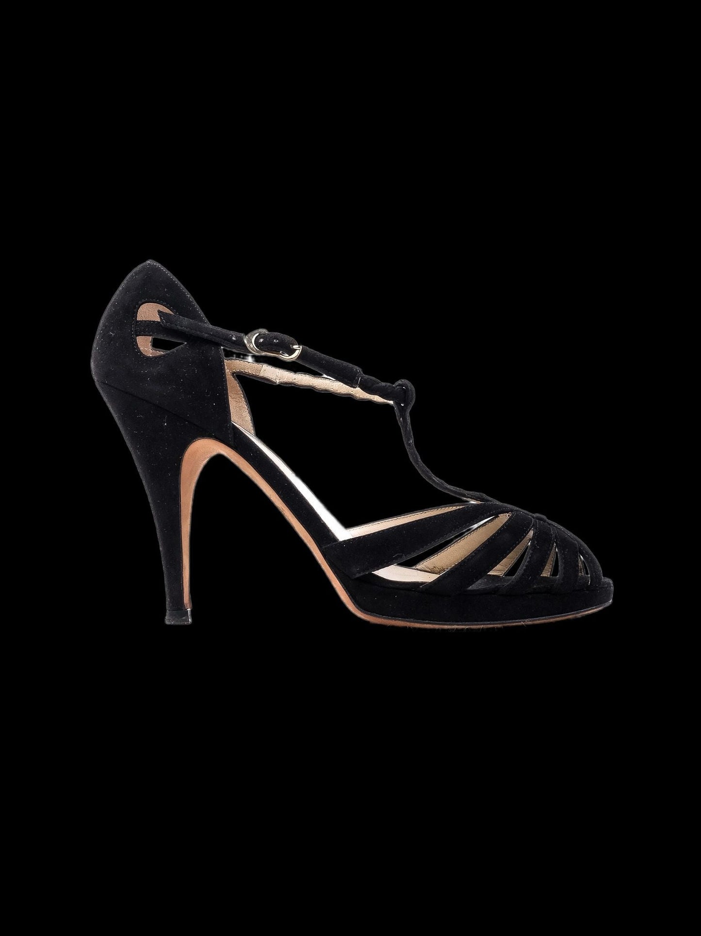 excellent oscar de la renta black genuine suede heels size 36