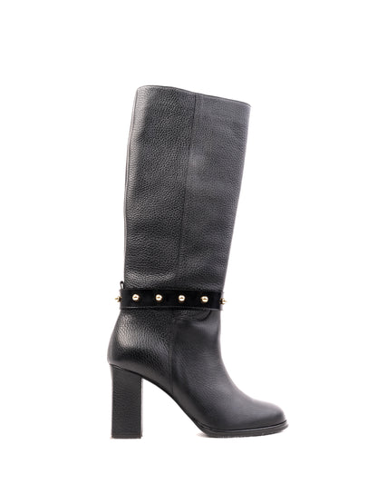 Excellent Moschino Black Leather Knee-High Boots Size 36