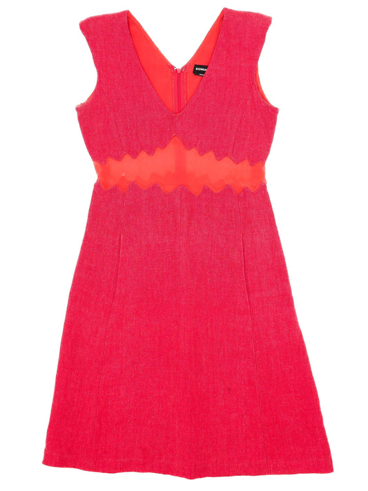 Excellent Sonia Rykiel Red Dress Size S with Wavy Orange Band