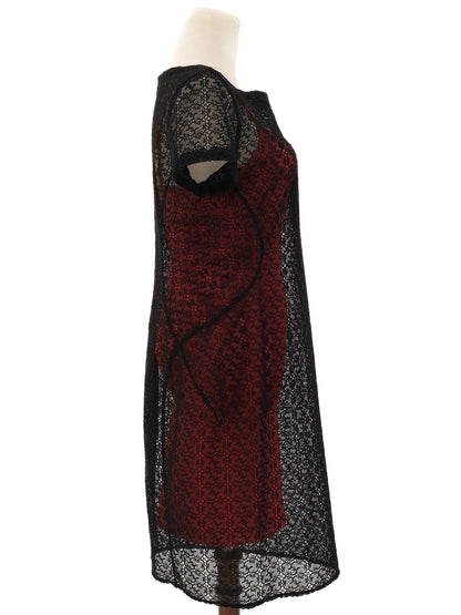 Perfect Alaia Black Lace Overlay Sheath Dress XL with Red Lining