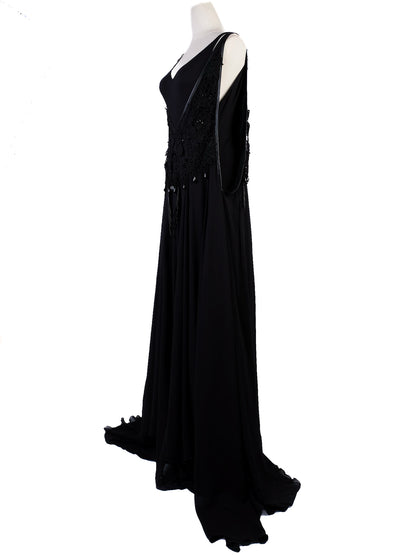 Augustin Teboul Black Sleeveless Gown XS Elegant Embellishments