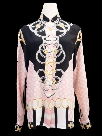Excellent Versace Long-Sleeve Silk Shirt Size M Combined Colors