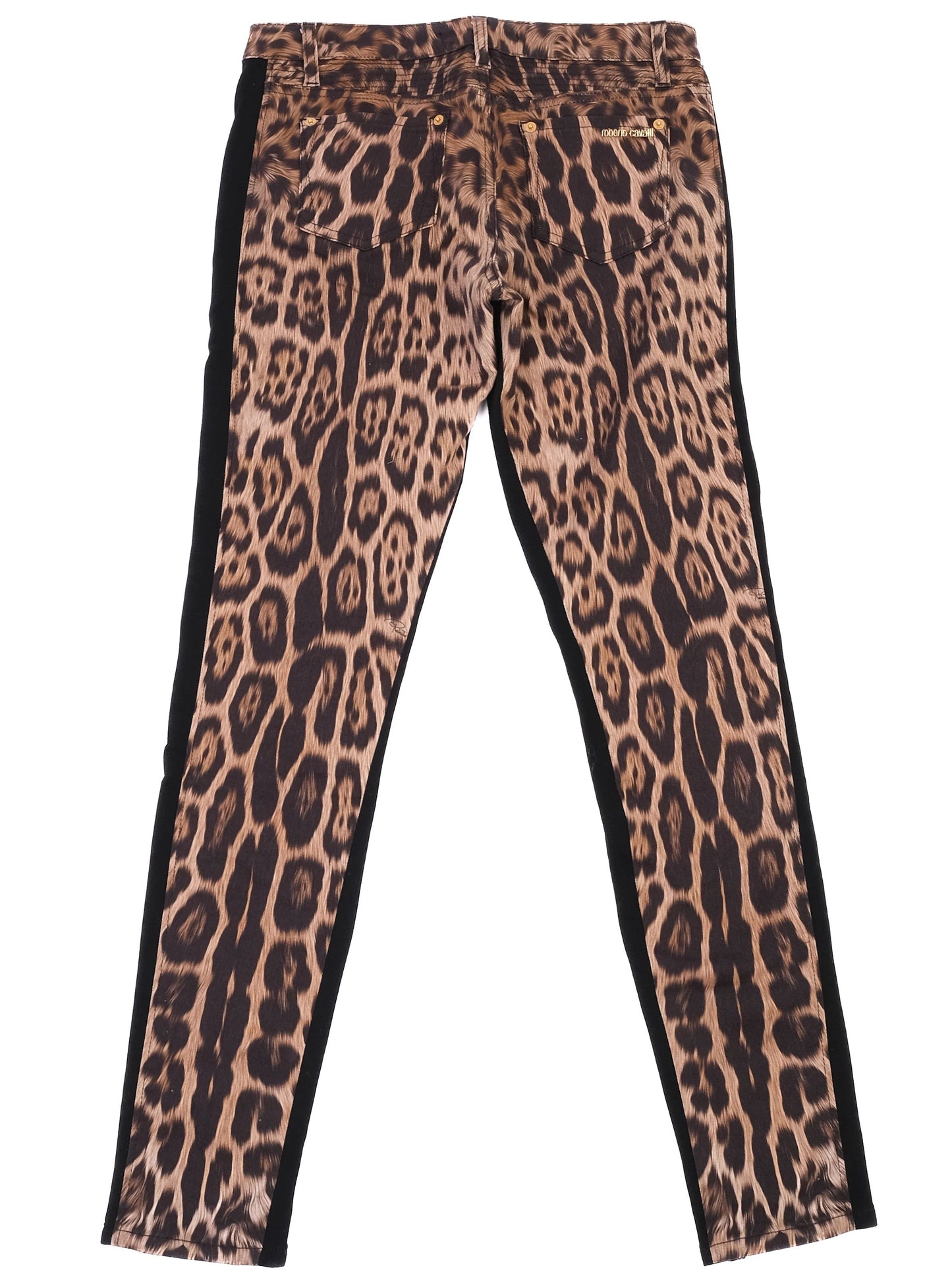 excellent roberto cavalli leopard print pants size l with side zippers