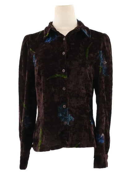 Excellent Sportmax Black Floral Blouse Size M Viscose Long Sleeve