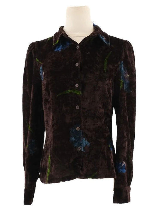Excellent Sportmax Black Floral Blouse Size M Viscose Long Sleeve
