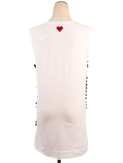 TWINSET White Sleeveless Dress with Black Fringes Size M